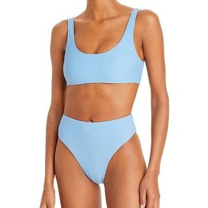 New Frankie’s Bikinis Jenna High Rise French Cut Ribbed Blue Swim Bottoms